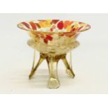 A Franz Welz Splatter Glass bowl on 3 Amber Glass legs. Circa 1940. 12.5x10cm