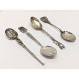 4 ornate silver spoons, 41.58g
