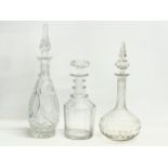 3 crystal decanters. An early 19th century George III 3 ring crystal decanter, circa 1800-1820. An