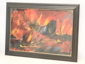 An oil painting. Forest Fire. Liam Slattery Picture Framers, Dublin. Painting 86x57cm. Frame