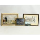 3 vintage oil paintings and a watercolour. Largest 42x31cm.