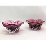 A pair of vintage Bohemian Art Glass bowls. 17x8cm