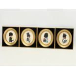 A set of 4 original early 19th century Regency period watercolour silhouettes of military