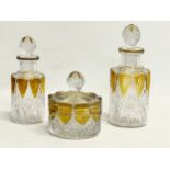 3 vintage cut glass vanity/perfume bottles. 15cm