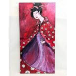 An original oil painting by Amy Louise Wyatt, titled "The Painted Courtesan." 60x120cm