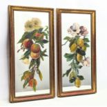 A pair of early 20th century hand painted gilt framed mirrors, circa 1900-1910. 40x77cm