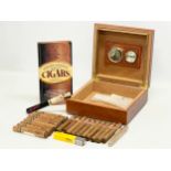 A cigar humidor with a collection of mostly Cuban cigars. Including Romeo Y Julieta, Habana. Romeo Y