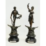 A pair of late 19th century French spelter figures. 32.5cm