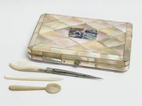 Mother of Pearl. An early 20th century card case. A stiletto etc. card case measures 11x7.5cm