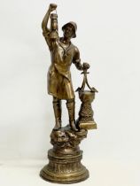 A large early 20th century brass sailor figure. 71cm