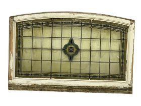 A large 19th century ornate stained glass panel in wooden frame. 140x91cm