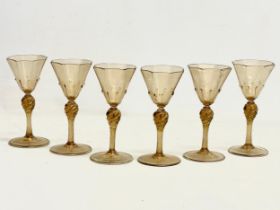 A set of 6 early 20th century Venetian Murano wine glasses by Antonio Salviati. 6.5x14.5cm