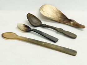 A collection of 19th and 20th century horn spoons. Largest 23cm