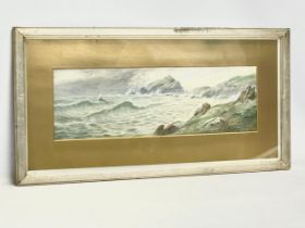 A large watercolour by F.Walters. 19th century. In original gilt frame. Painting 54x17.5cm. Frame