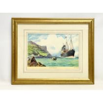A vintage print by J. W. Carey of ‘The SS Cushendall’ Passing Fair Head Murlough Bay. 61x49cm