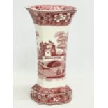 A pair of ‘Pink Tower’ pottery vases by Spode. From the 1814 design. Largest 23cm