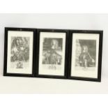 A set of 3 vintage prints of 17th century Monarchs, Dukes and Lords. 28x43.5cm