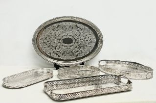 A collection of good quality pierced silver plated trays. Largest 47x33cm