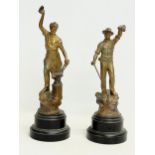 A pair of late 19th century French spelter figures. 33cm