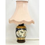 A large Japanese hand painted pottery table lamp. Base measures 43cm
