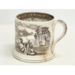 An early to mid 19th century tankard mug with classical Roman pattern. 14x11x10cm