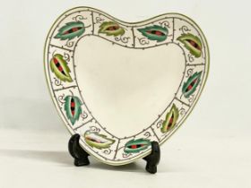 A Charlotte Rhead pottery heart shaped bowl. Designed for Crown Ducal. 21x19x4.5cm