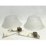 A pair of vintage Art Deco wall lights with glass shades. 25x13cm