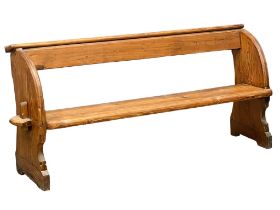 A large Victorian pitch pine bench. 190x48x90cm