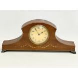 An Edwardian inlaid mantle clock. Swiss works. 36x8x15cm