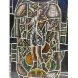 A vintage signed stained glass panel of a religious figure. Signed by Dutch artist. 61.5x81.5cm