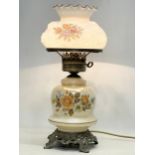 A vintage ornate brass Victorian style table lamp with glass bowl and shade. 46cm