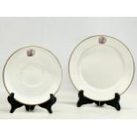 A pair of rare 1st Period Belleek Pottery bone china plates with heraldic crest ‘Secundis Dubiis Que