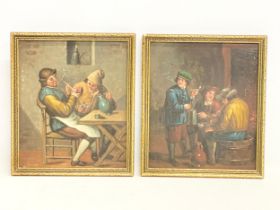 A pair of 19th century Dutch oil paintings of 18th century tavern scenes. 19x22cm