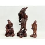 3 vintage Chinese Boxwood fishermen figures. Largest 26.5cm