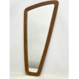 A Danish Mid Century teak framed mirror. 33.5x76.5cm