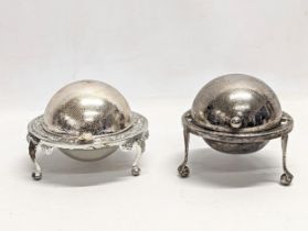 2 ornate vintage silver plated butter dishes. 13x13cm