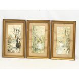 3 19th century watercolours signed E.M.S in original gilt frames. 38x62cm including frame.