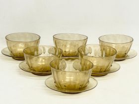 A set of 6 early 20th century Venetian Murano Glass dessert bowls with saucers, by Antonio Salviati.