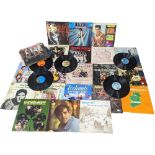 A collection of vintage vinyl LP records, including Elvis, etc