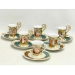 A collection of ‘Royal Vienna’ porcelain coffee cups and saucers. 2 with Beehive/Shield stamp. 4