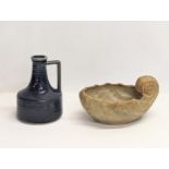 A glazed pottery jug and a Hillstonia bowl. Jug measures 22.5cm