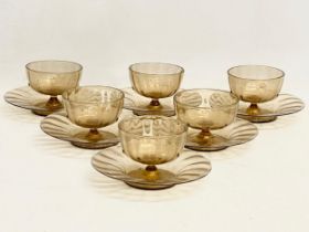 A set of 6 early 20th century Venetian Murano Glass dessert bowls and saucers by Antonio Salviati