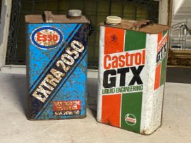 Esso and Castrol oil cans.