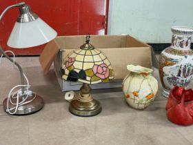 A box lot. Tiffany style lamp, desk lamp etc.