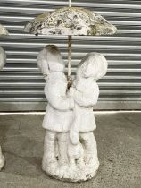 A pair of large concrete garden ornaments. 89cm