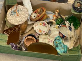 A box lot of pottery etc. Royal Crowm Derby, Japanese Imari etc