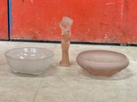 2 glass bowls and figurine.