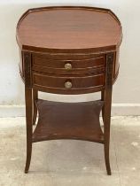 A mahogany 2 drawer side table on splayed feet. 46x47x68cm