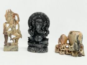 3 vintage Indian Soapstone figures. 21cm