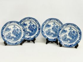 A set of 4 Regency period early 19th century blue and white Chinese design porcelain plates.